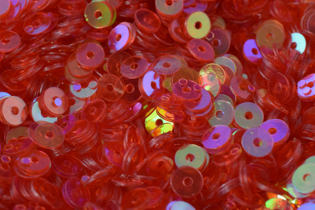 Fruit Punch Red Iridescent Sequins Pack: 3/4/6mm Round Sheen Paillettes, Lightweight (Center Hole, Multipurpose Apparel & Craft Use)