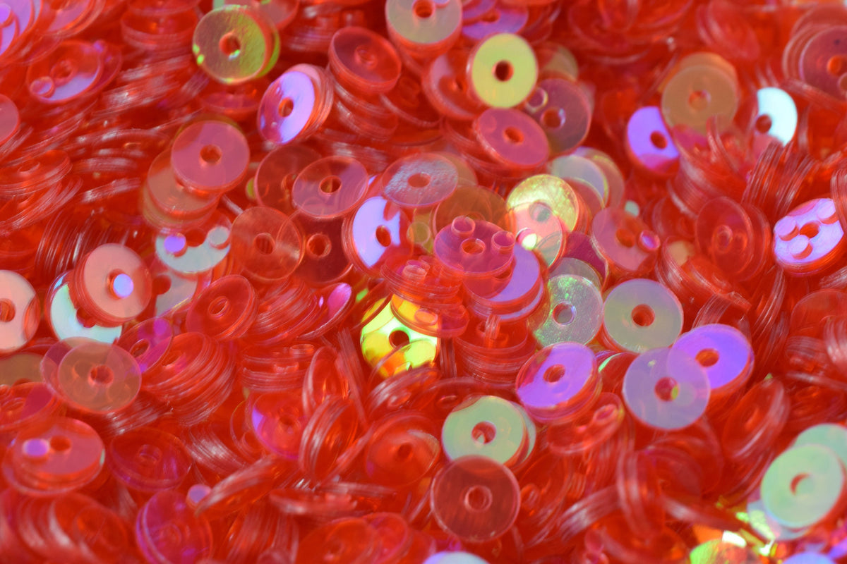 Fruit Punch Red Iridescent Sequins Pack: 3/4/6mm Round Sheen Paillettes, Lightweight (Center Hole, Multipurpose Apparel & Craft Use)