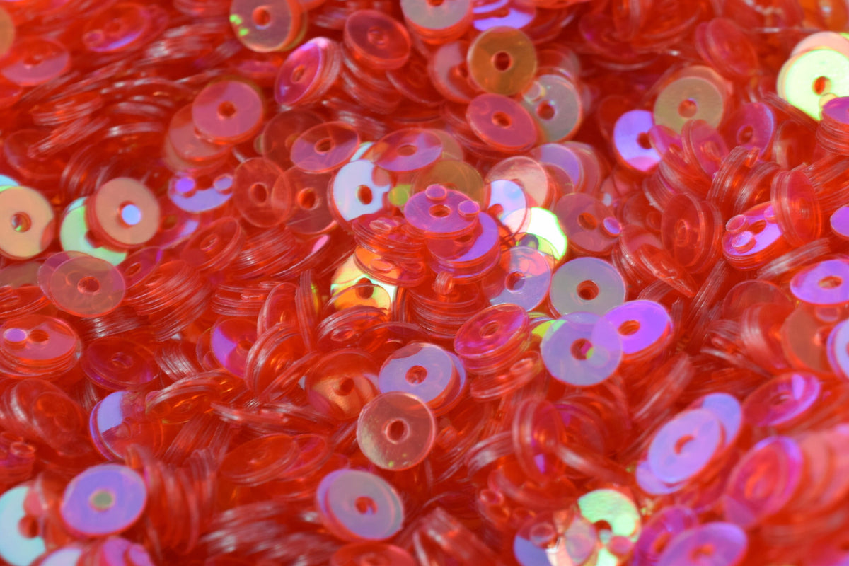 Fruit Punch Red Iridescent Sequins Pack: 3/4/6mm Round Sheen Paillettes, Lightweight (Center Hole, Multipurpose Apparel & Craft Use)