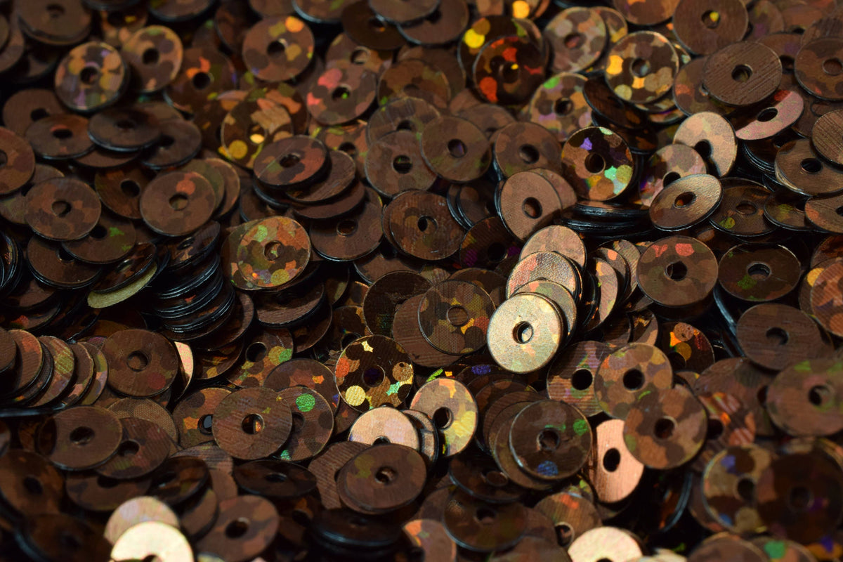 Dark Bronze Brown Flat Sequins - Iridescent Round Loose Paillettes - Multi-Size 3/4/6mm, Center Hole, Apparel & Shoe Decoration