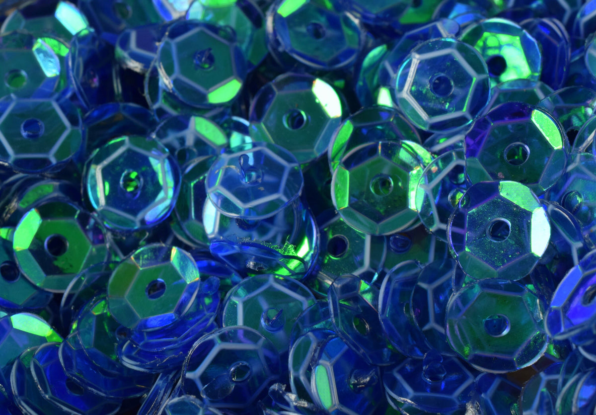 Blue Clear Green Cup Iridescent Sheen Round Sequins, Loose Paillettes (3/4/6mm Sizes, 0.5-1mm Center Hole, 2000pcs Pack)