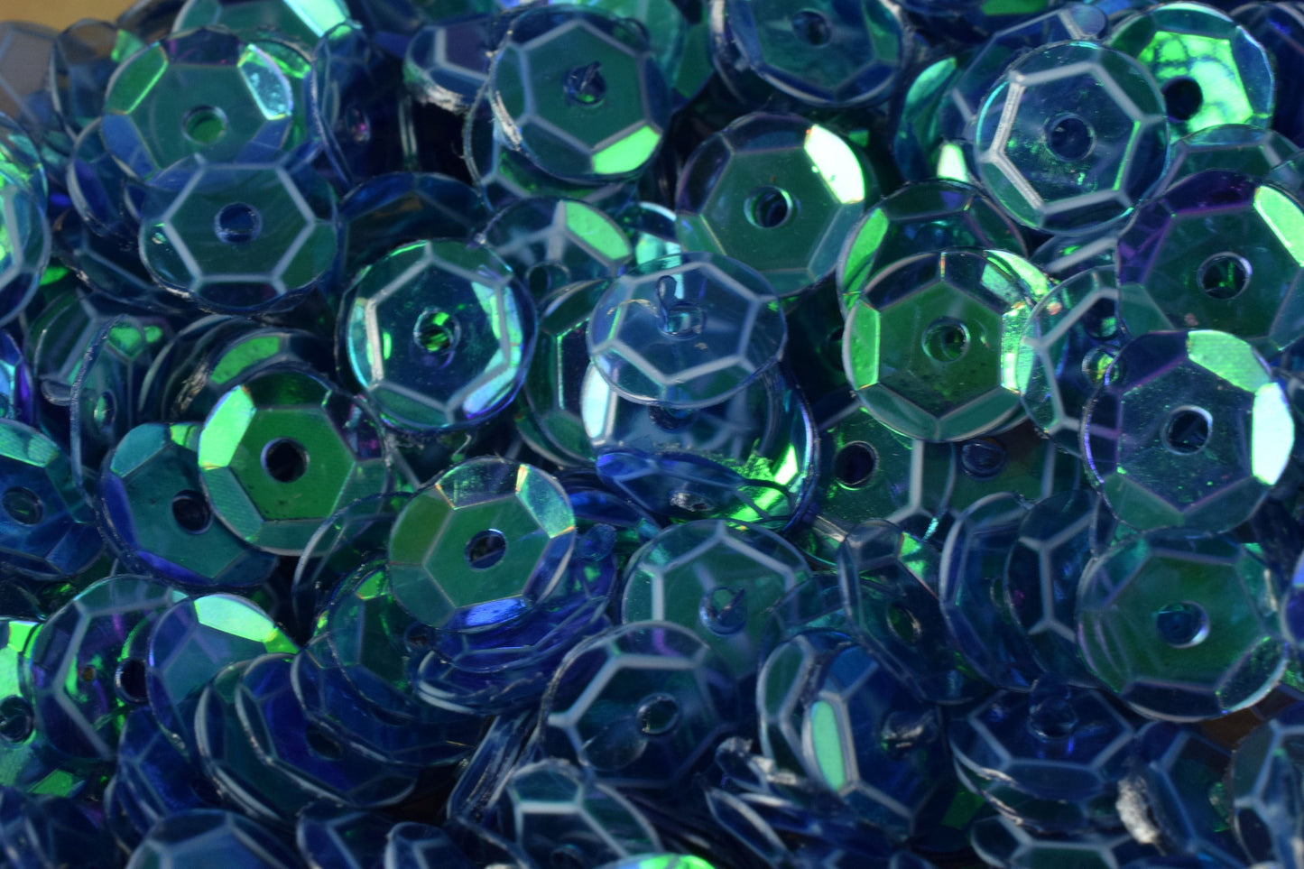 Blue Clear Green Cup Iridescent Sheen Round Sequins, Loose Paillettes (3/4/6mm Sizes, 0.5-1mm Center Hole, 2000pcs Pack)