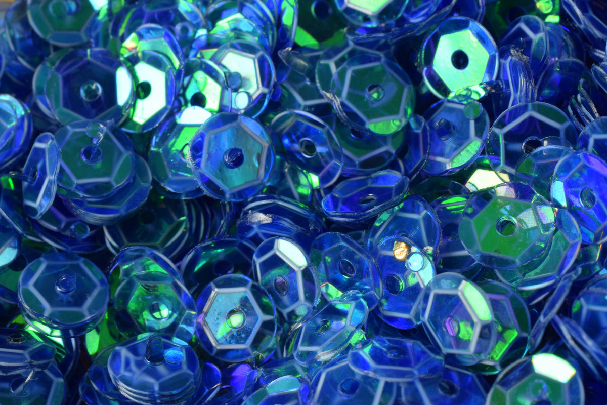 Blue Clear Green Cup Iridescent Sheen Round Sequins, Loose Paillettes (3/4/6mm Sizes, 0.5-1mm Center Hole, 2000pcs Pack)