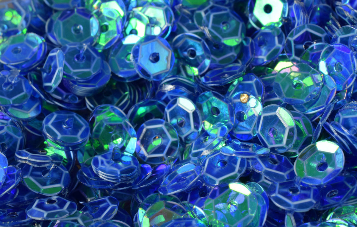 Blue Clear Green Cup Iridescent Sheen Round Sequins, Loose Paillettes (3/4/6mm Sizes, 0.5-1mm Center Hole, 2000pcs Pack)