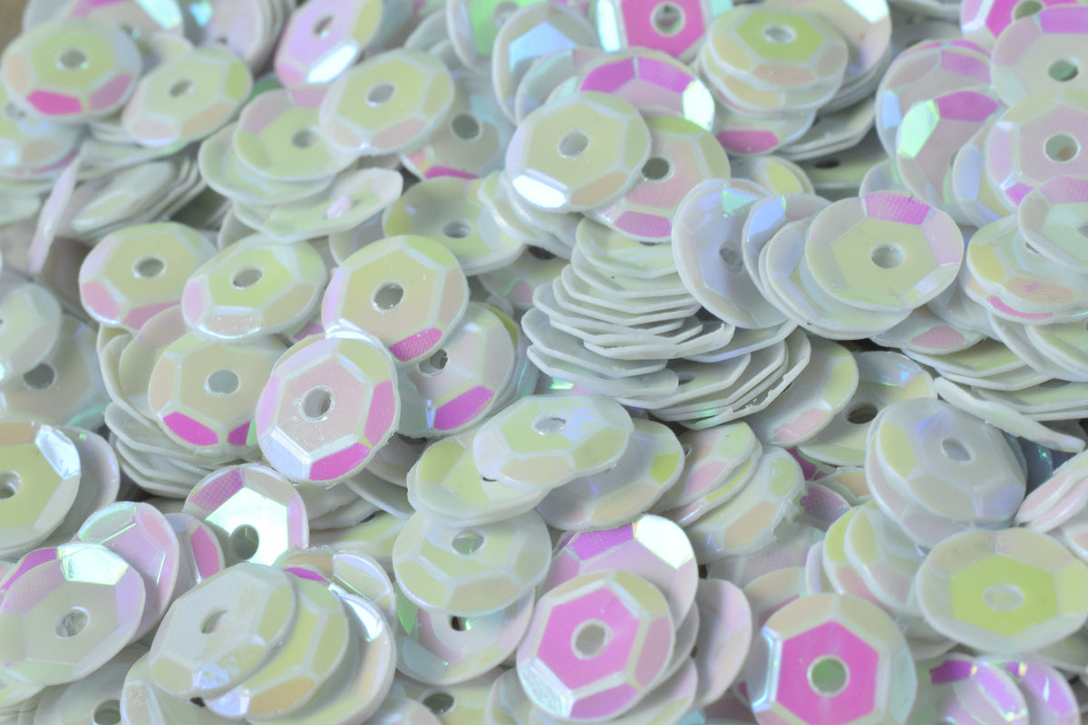 Off White Bridal Loose Round Sequins - Iridescent Sheen, 3/4/6mm Sizes, Lightweight Material, Sewing & Costumes