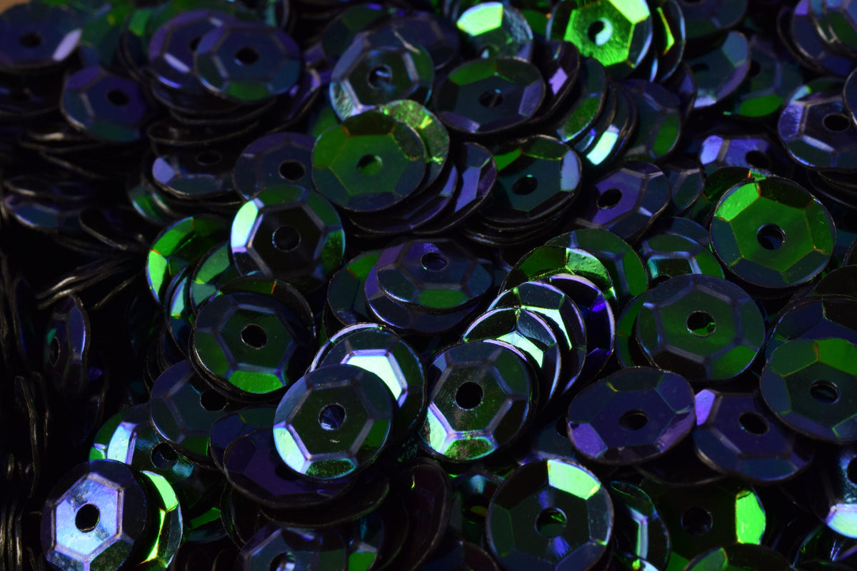 Dark Blue Green Sheen Round Sequins, Cup Style, Glossy Iridescent (3mm-6mm Sizes, 2000pcs Pack, Lightweight Plastic)