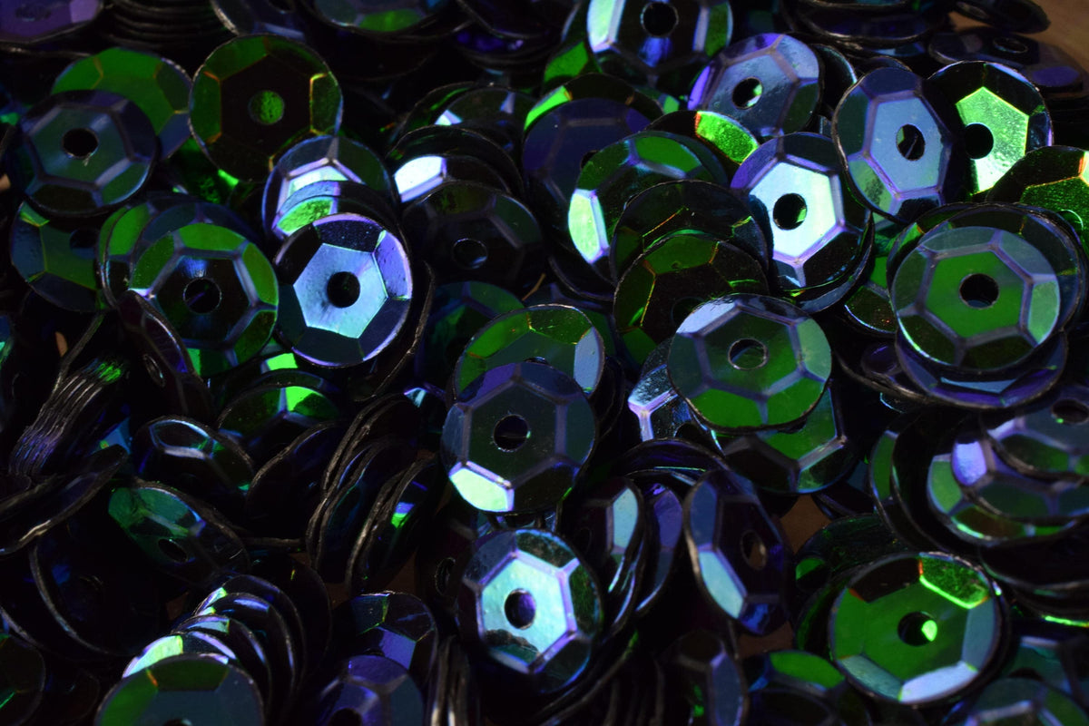 Dark Blue Green Sheen Round Sequins, Cup Style, Glossy Iridescent (3mm-6mm Sizes, 2000pcs Pack, Lightweight Plastic)