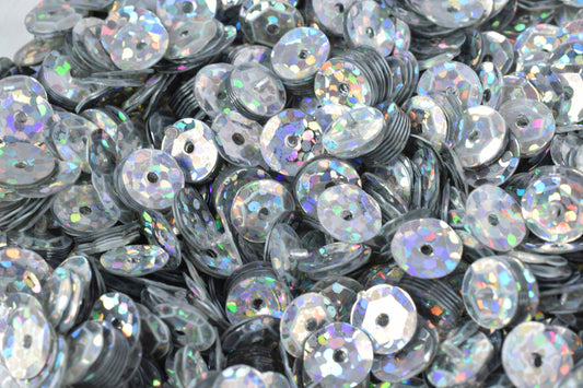 Silver Sparkle Cup Round Sequins, Glossy Iridescent Sheen (3mm-6mm Sizes, 0.5-1mm Hole, 2000pcs Pack, Crafting & Sewing Supplies)
