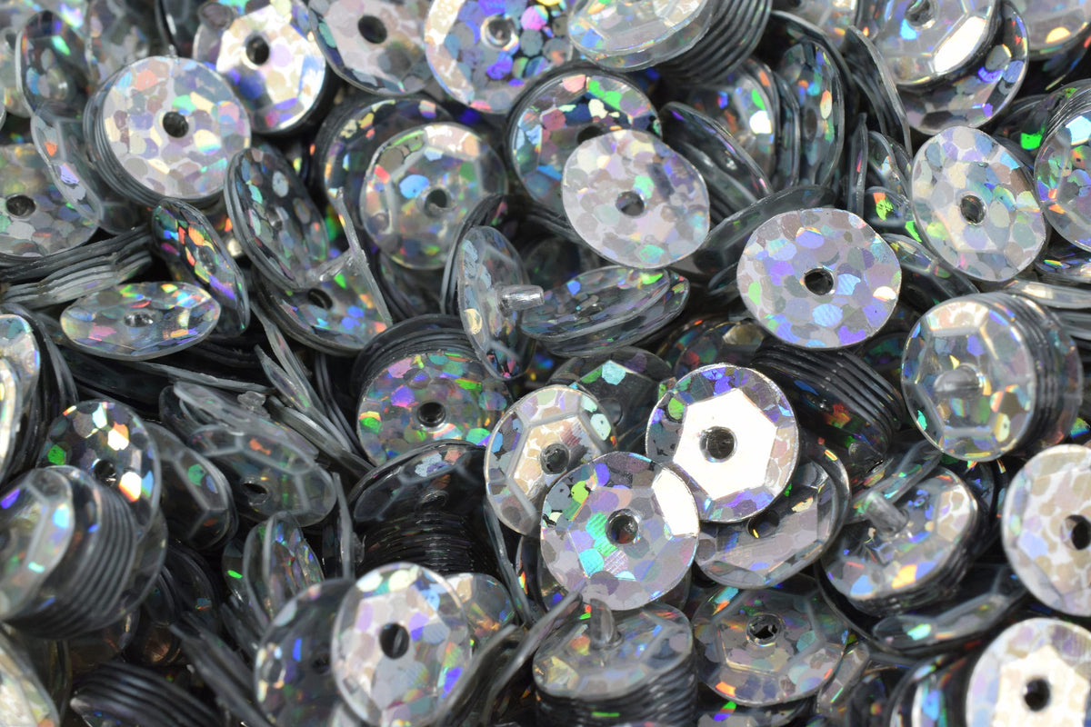 Silver Sparkle Cup Round Sequins, Glossy Iridescent Sheen (3mm-6mm Sizes, 0.5-1mm Hole, 2000pcs Pack, Crafting & Sewing Supplies)