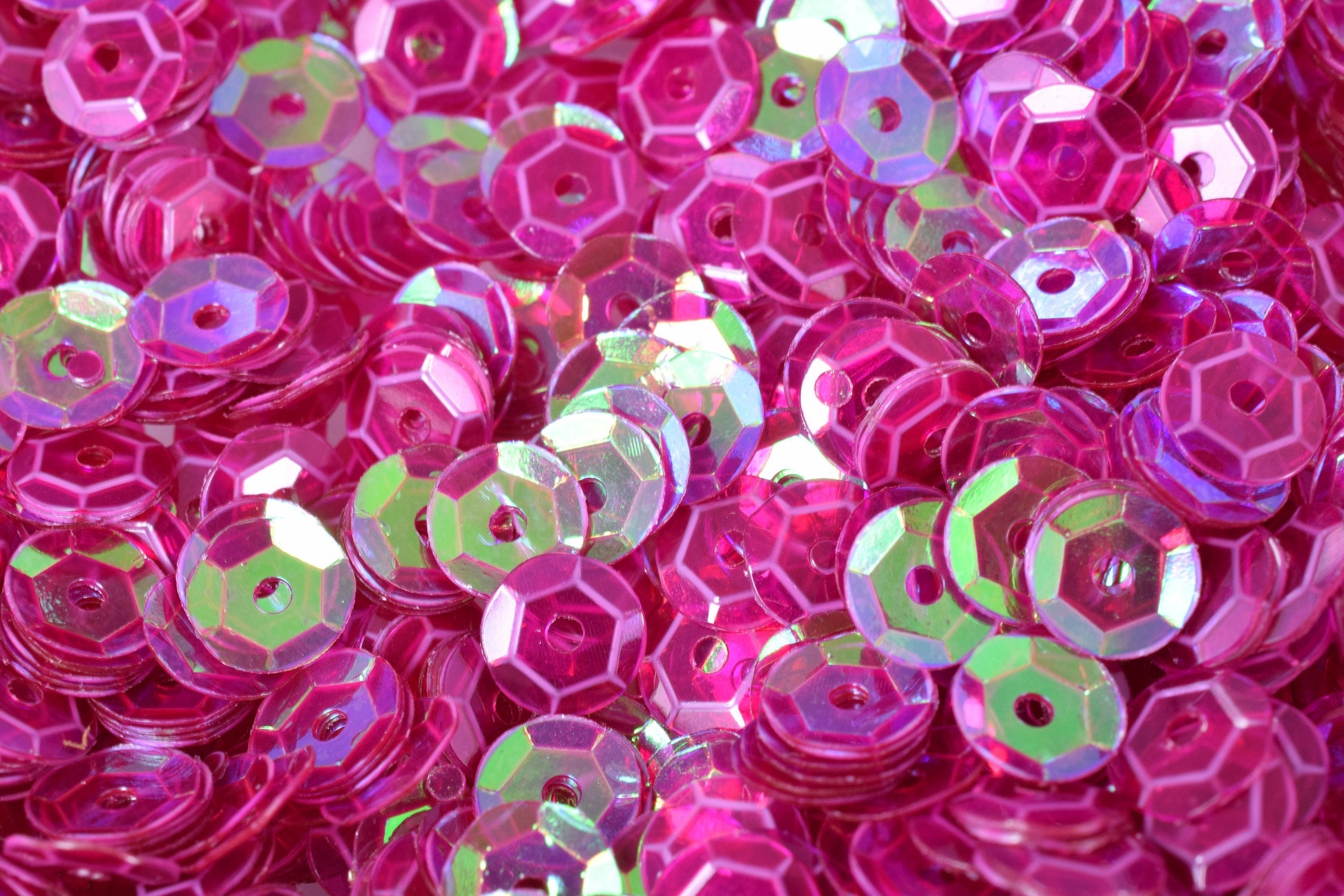 Round Sequins Loose Craft Supplies, Translucent Purple Magenta Iridescent Sheen (3/4/6mm Sizes, 2000pcs, Center Hole)