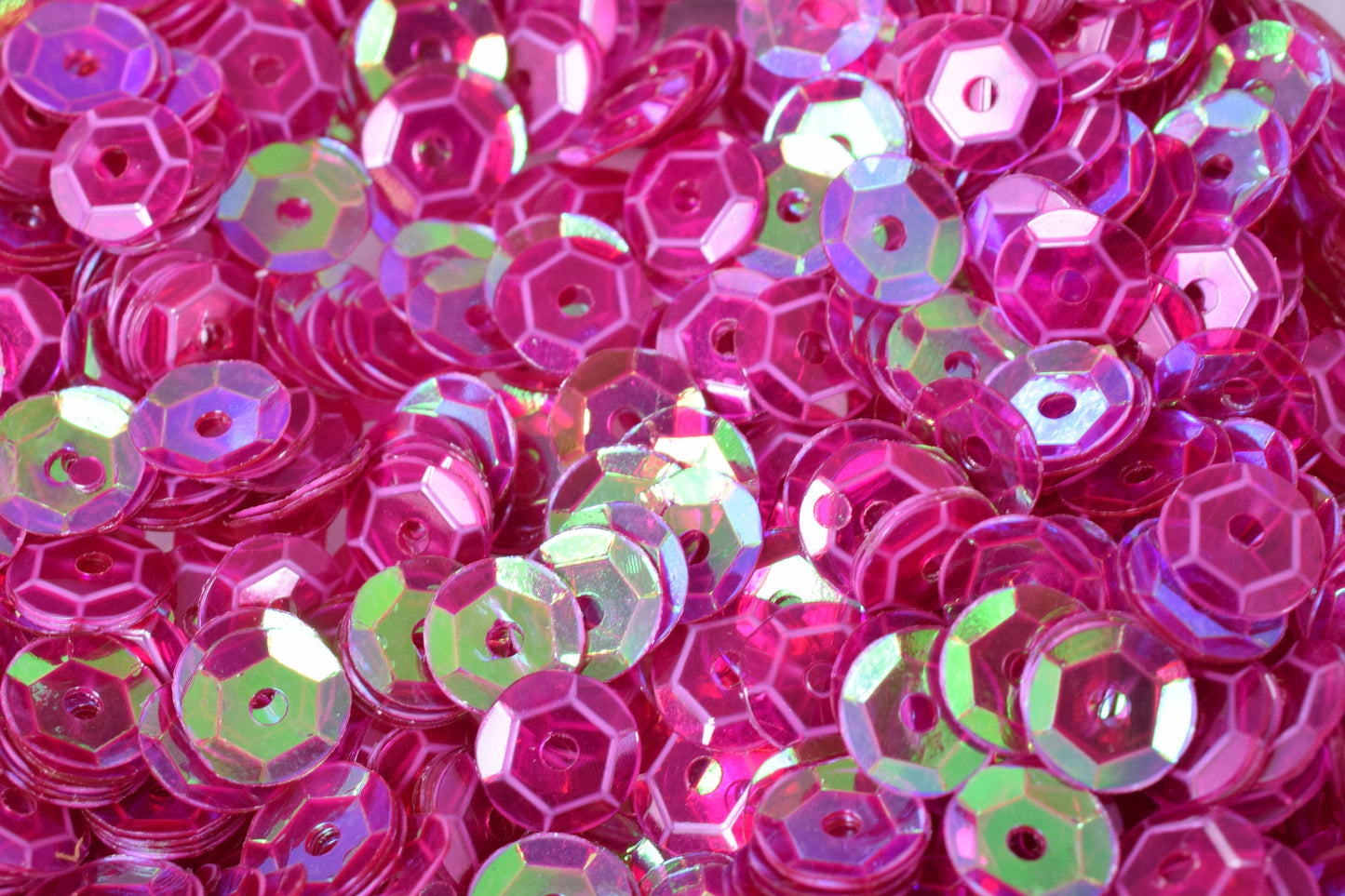 Round Sequins Loose Craft Supplies, Translucent Purple Magenta Iridescent Sheen (3/4/6mm Sizes, 2000pcs, Center Hole)