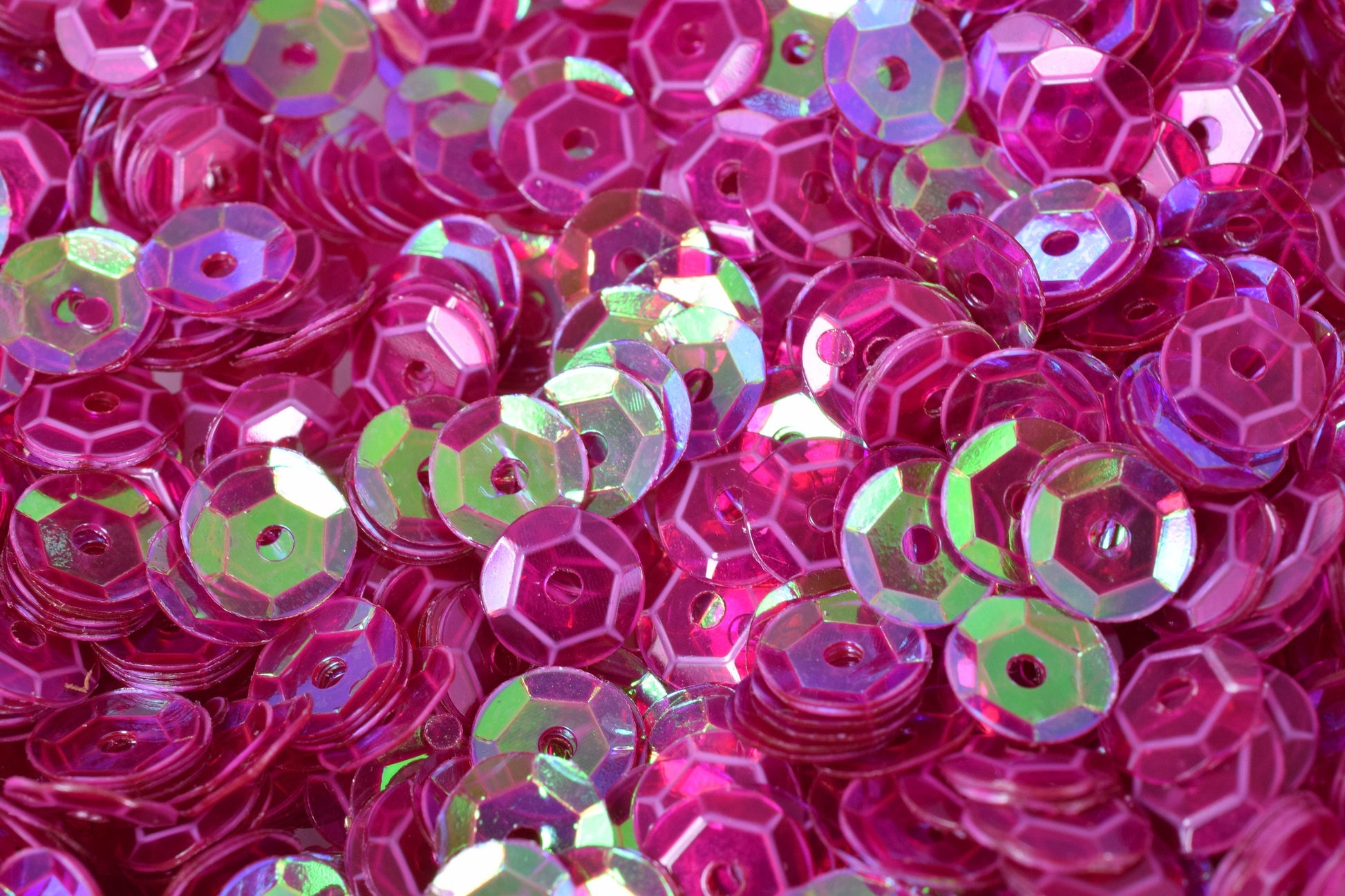 Round Sequins Loose Craft Supplies, Translucent Purple Magenta Iridescent Sheen (3/4/6mm Sizes, 2000pcs, Center Hole)