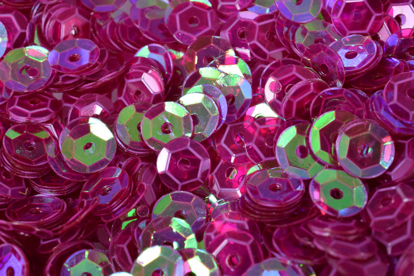 Round Sequins Loose Craft Supplies, Translucent Purple Magenta Iridescent Sheen (3/4/6mm Sizes, 2000pcs, Center Hole)