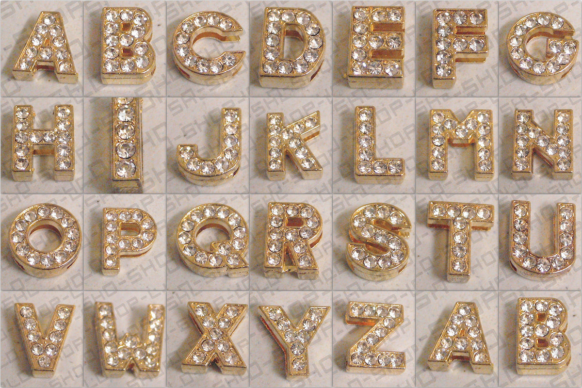 10 PCs Silver Or Gold Slide Letters Capital Letter 8mm Slider Spacer Beads Pendant Charm, Finding, Rhinestone for Bracelet...