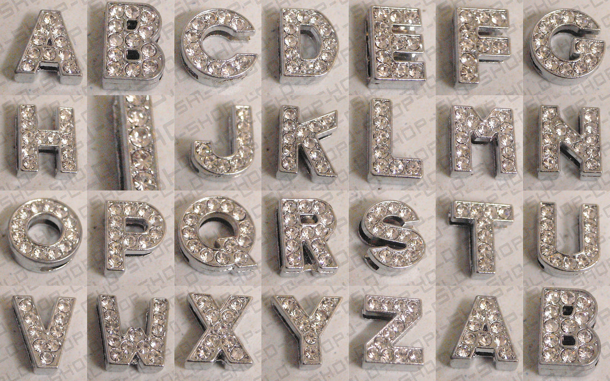 10 PCs Silver Or Gold Slide Letters Capital Letter 8mm Slider Spacer Beads Pendant Charm, Finding, Rhinestone for Bracelet...