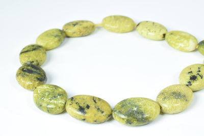 Size 14mm Serpentine Lime Green  Oval Agate Gemstone Beads 1 strand 16 PCs Hole Size 1mm Natural, healing, chakra, birthst...