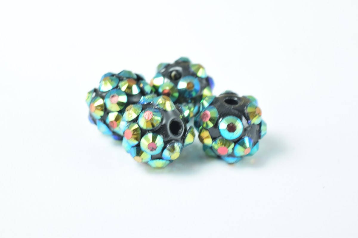 10x8mm Rhinestone Resin Beads, Shamballa, Round Ball Beads, for Macrame Bracelet, Basketball wives Earring 10 Colors set o...