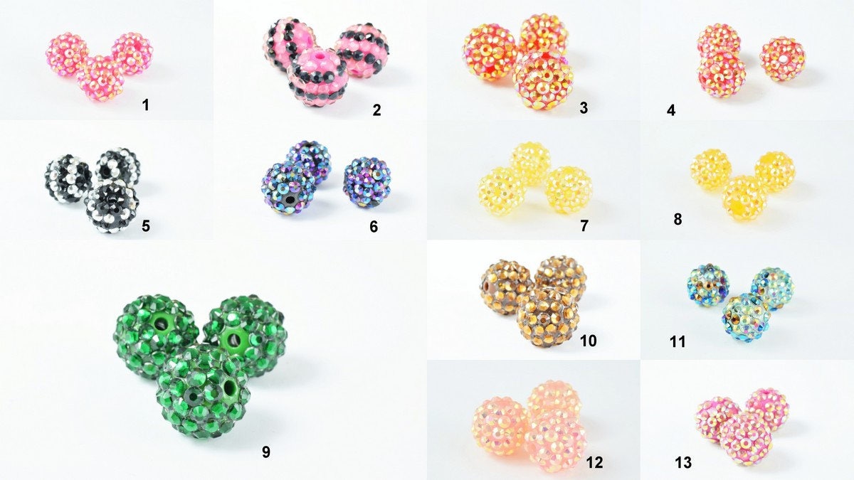 16mm Rhinestone Resin Beads, Shamballa, Round Ball Beads, for Macrame Bracelet, Basketball wives Earring 13 Colors set of...