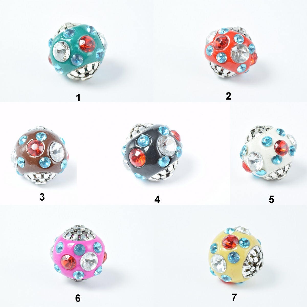Kashmir Clay Beads Set: Bohemian Bali Style Artisan Beads, Multicolor Natural Clay (Handmade, Round 18mm, Jewelry Making)
