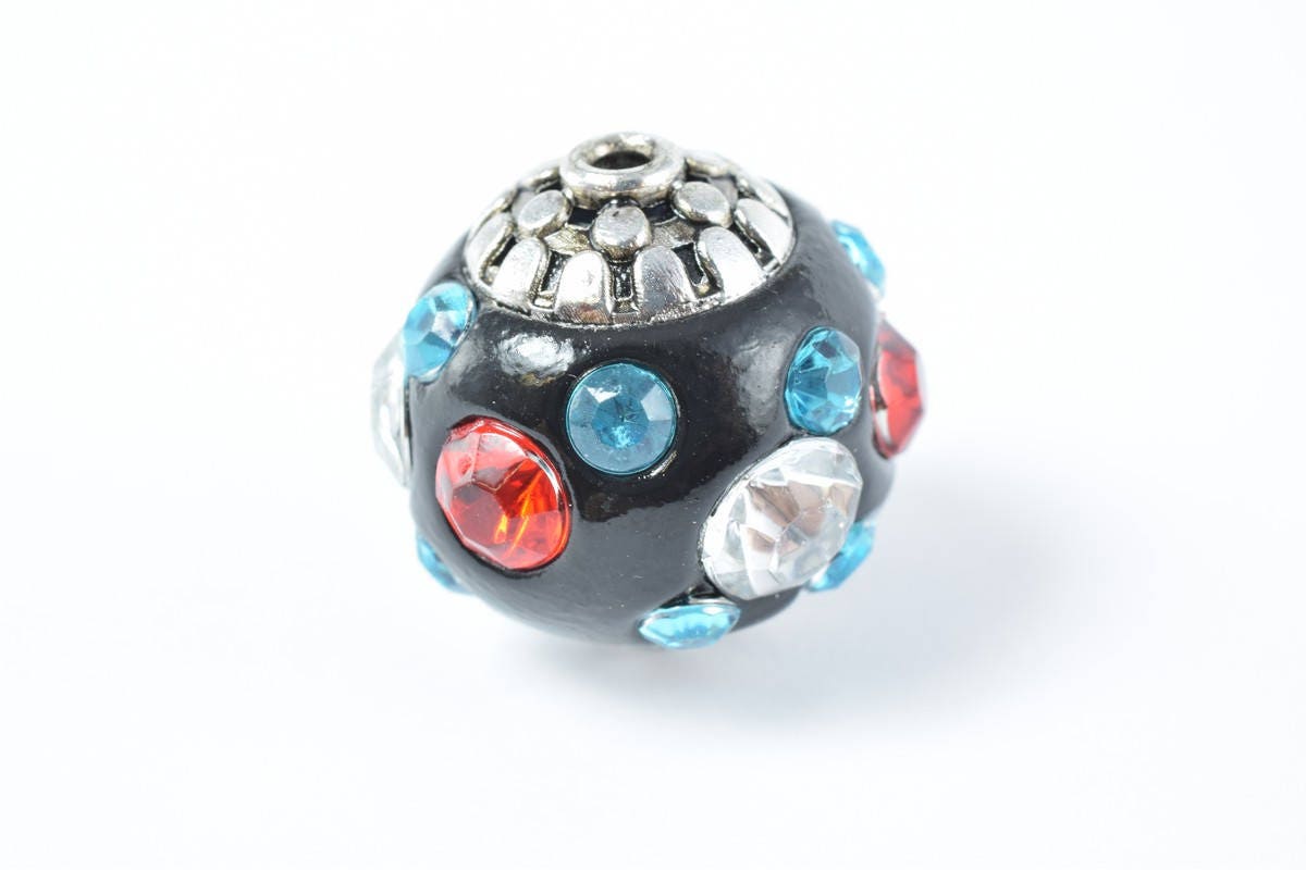 Kashmir Clay Beads Set: Bohemian Bali Style Artisan Beads, Multicolor Natural Clay (Handmade, Round 18mm, Jewelry Making)