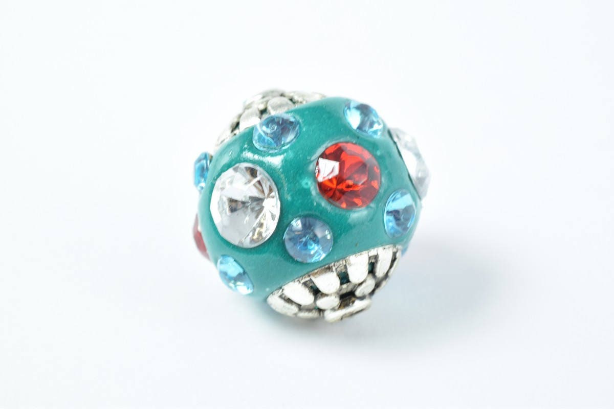 Kashmir Clay Beads Set: Bohemian Bali Style Artisan Beads, Multicolor Natural Clay (Handmade, Round 18mm, Jewelry Making)