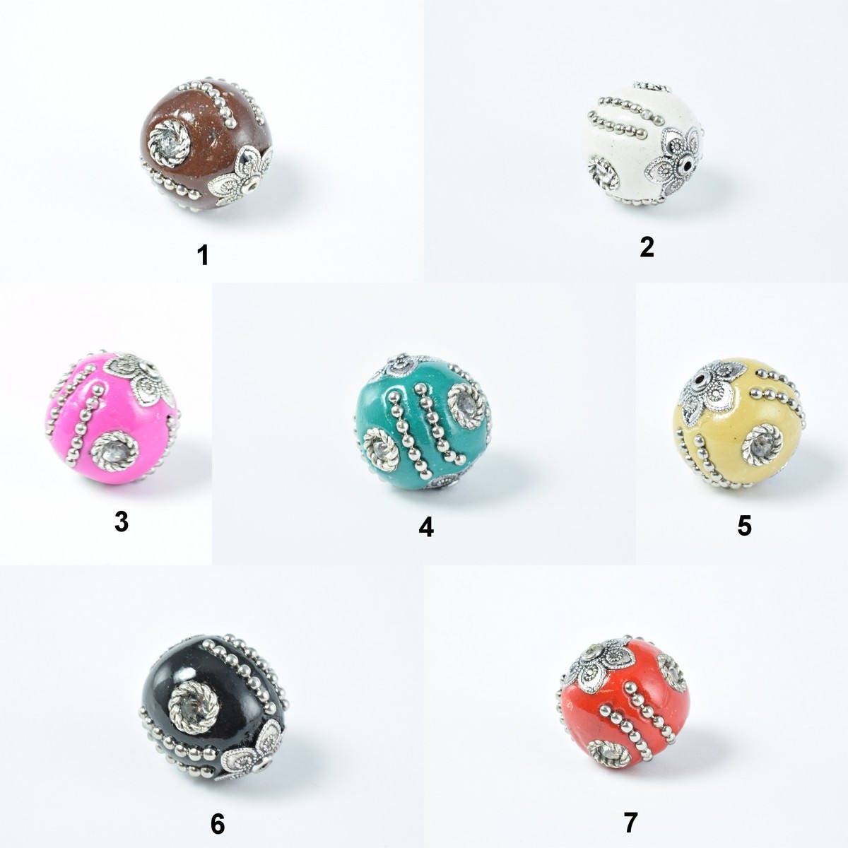 Kashmir Clay Beads - Handmade Bali Style Round Beads - 18mm Size, Colorful Natural Clay, Jewelry Making Essentials