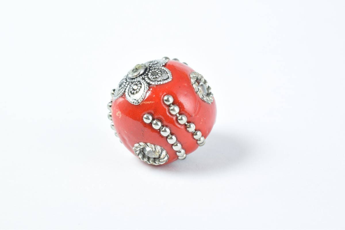 Indonesian Kashmir Clay Beads Handmade Beads 4 PCs, Bohemian Bali Style Jewelry Making Decorative Round Beads jewelry maki...