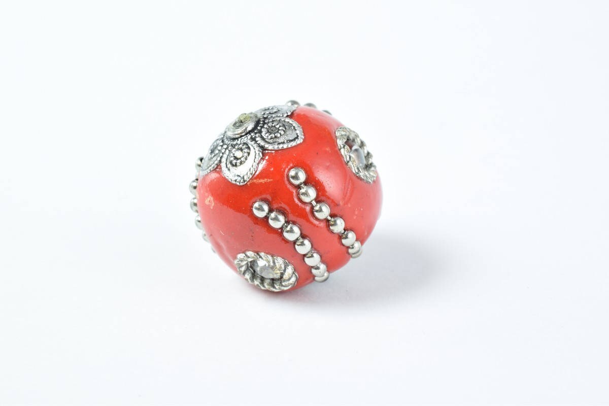 Kashmir Clay Beads - Handmade Bali Style Round Beads - 18mm Size, Colorful Natural Clay, Jewelry Making Essentials