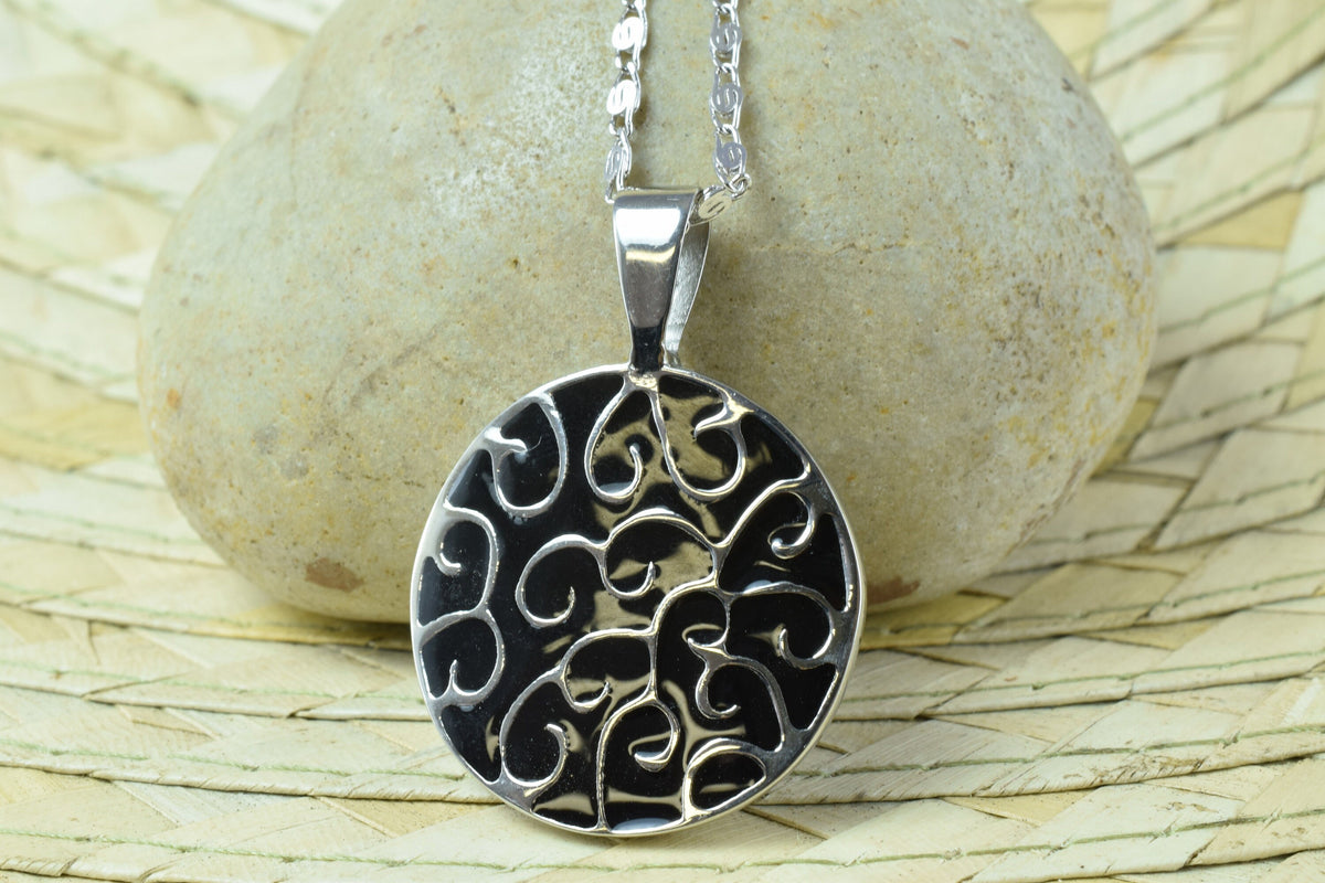 Black Irish Celtic Pendant: 18K Gold Filled Look, Rhodium Plated Charm | Durable Finish, 36x26mm Size, Mixed Metal Jewelry