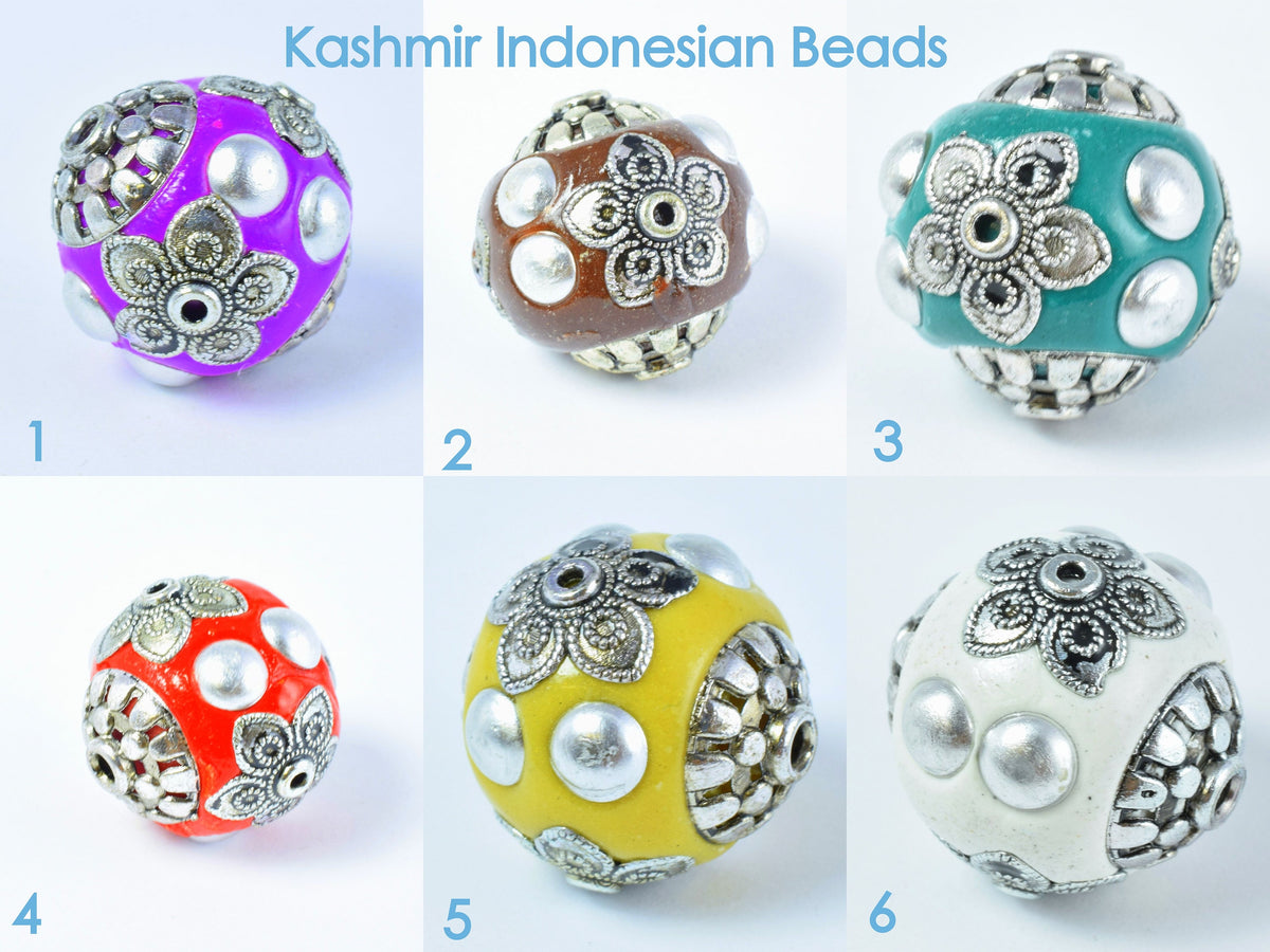 Handmade Beads 4 Pcs - Bohemian Bali Style Vibrant Clay Beads - Round Jewelry Components, Artisan Craft Supplies, Colorful Design