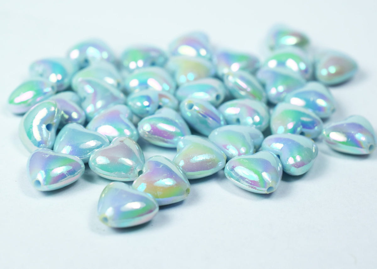 11 mm Iridescent Pony Blue/Green Heart Beads, Wholesale Pony Beads, Rave Beads, Acrylic Heart Beads,Color/ Iridescent Mint...