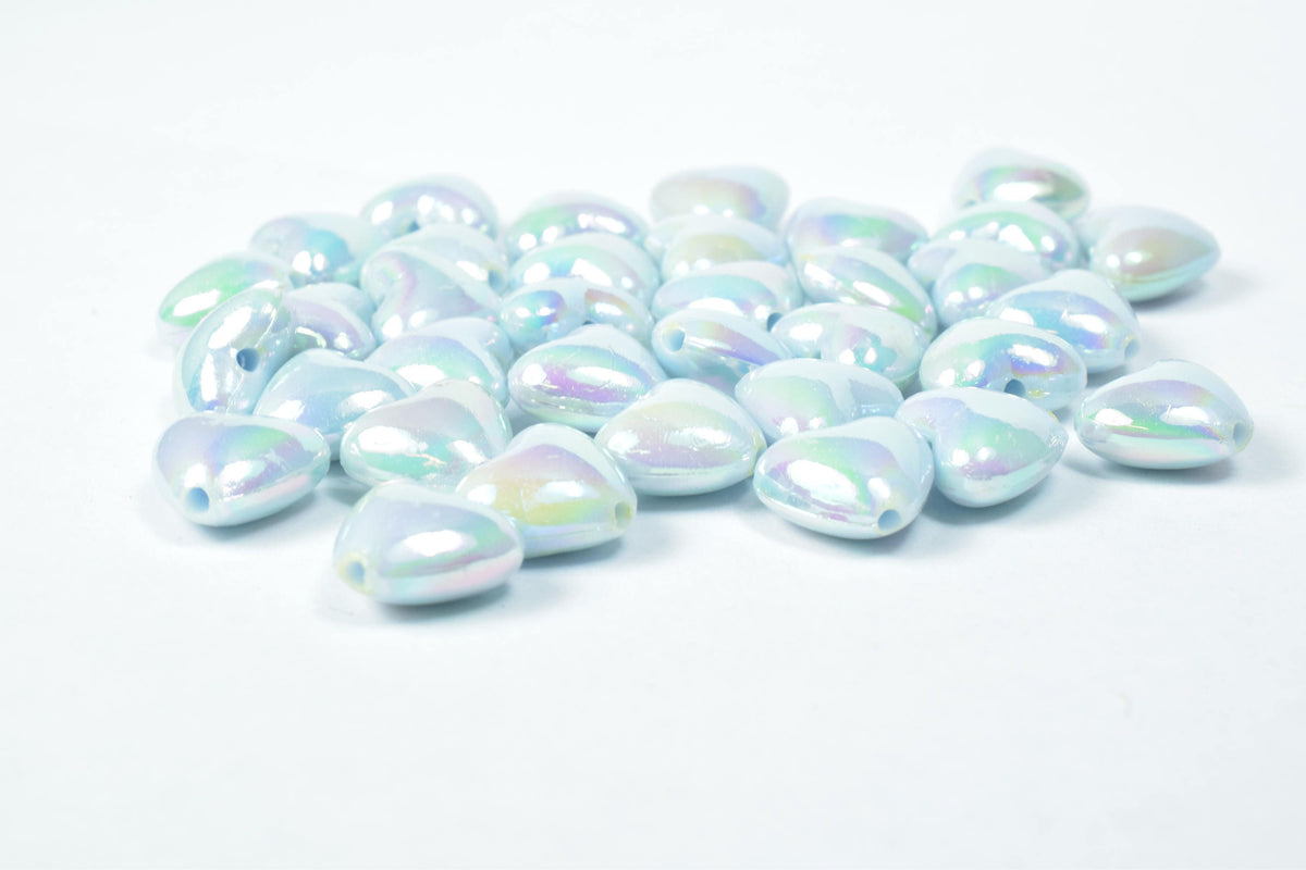 11 mm Iridescent Pony Blue/Green Heart Beads, Wholesale Pony Beads, Rave Beads, Acrylic Heart Beads,Color/ Iridescent Mint...