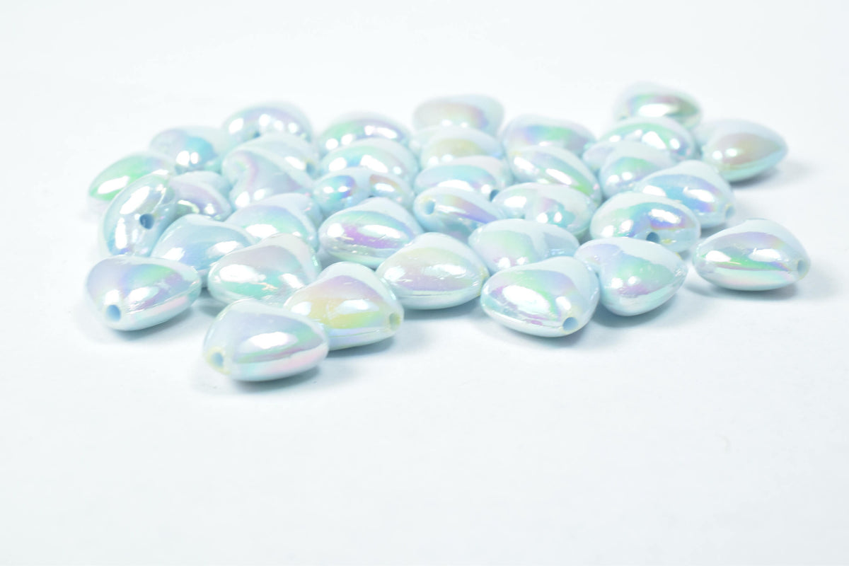 11 mm Iridescent Pony Blue/Green Heart Beads, Wholesale Pony Beads, Rave Beads, Acrylic Heart Beads,Color/ Iridescent Mint...