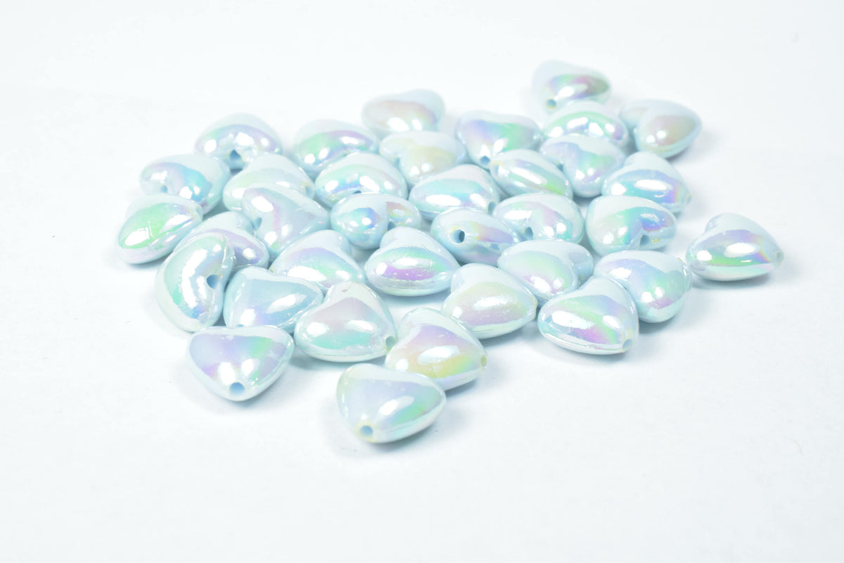11 mm Iridescent Pony Blue/Green Heart Beads, Wholesale Pony Beads, Rave Beads, Acrylic Heart Beads,Color/ Iridescent Mint...