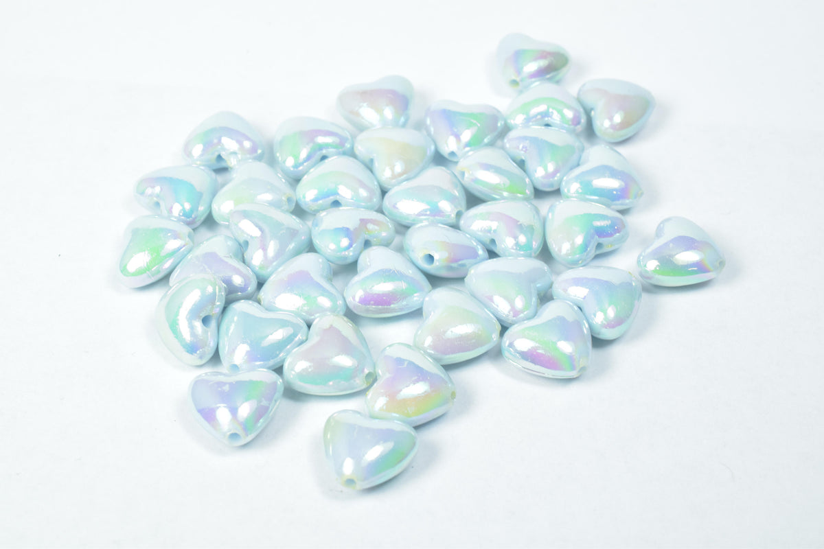 11 mm Iridescent Pony Blue/Green Heart Beads, Wholesale Pony Beads, Rave Beads, Acrylic Heart Beads,Color/ Iridescent Mint...