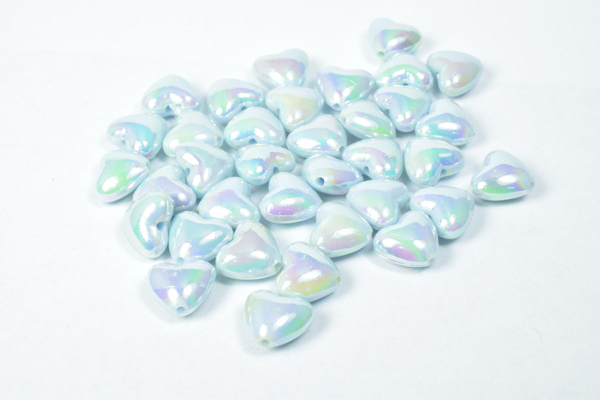 11 mm Iridescent Pony Blue/Green Heart Beads, Wholesale Pony Beads, Rave Beads, Acrylic Heart Beads,Color/ Iridescent Mint...