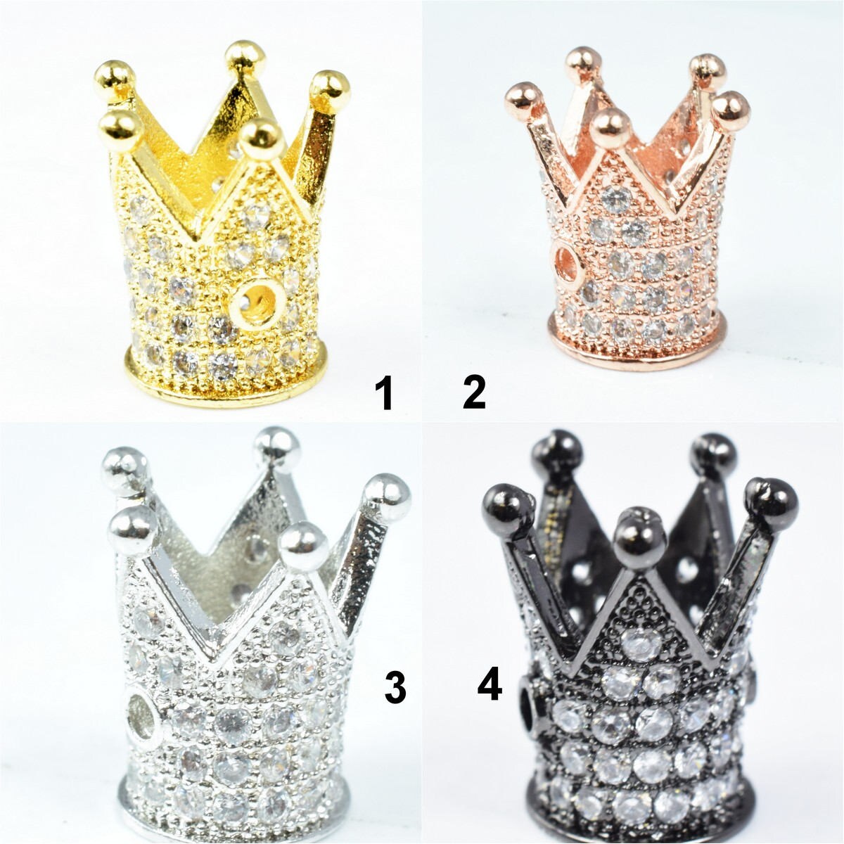 Crown Micro Pave CZ Rhinestone Spacer Beads High Quality 4 Colors jewelry making supplies - detail image 2