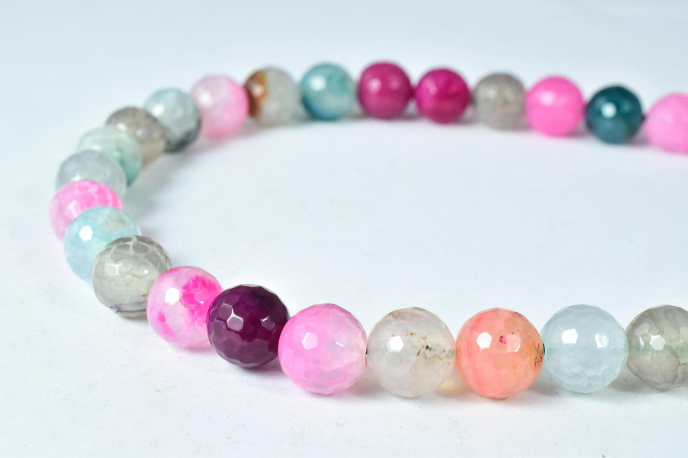 Pastel Rainbow 8mm Faceted Agate Fuchsia & Clear Stone Beads jewelry making supplies