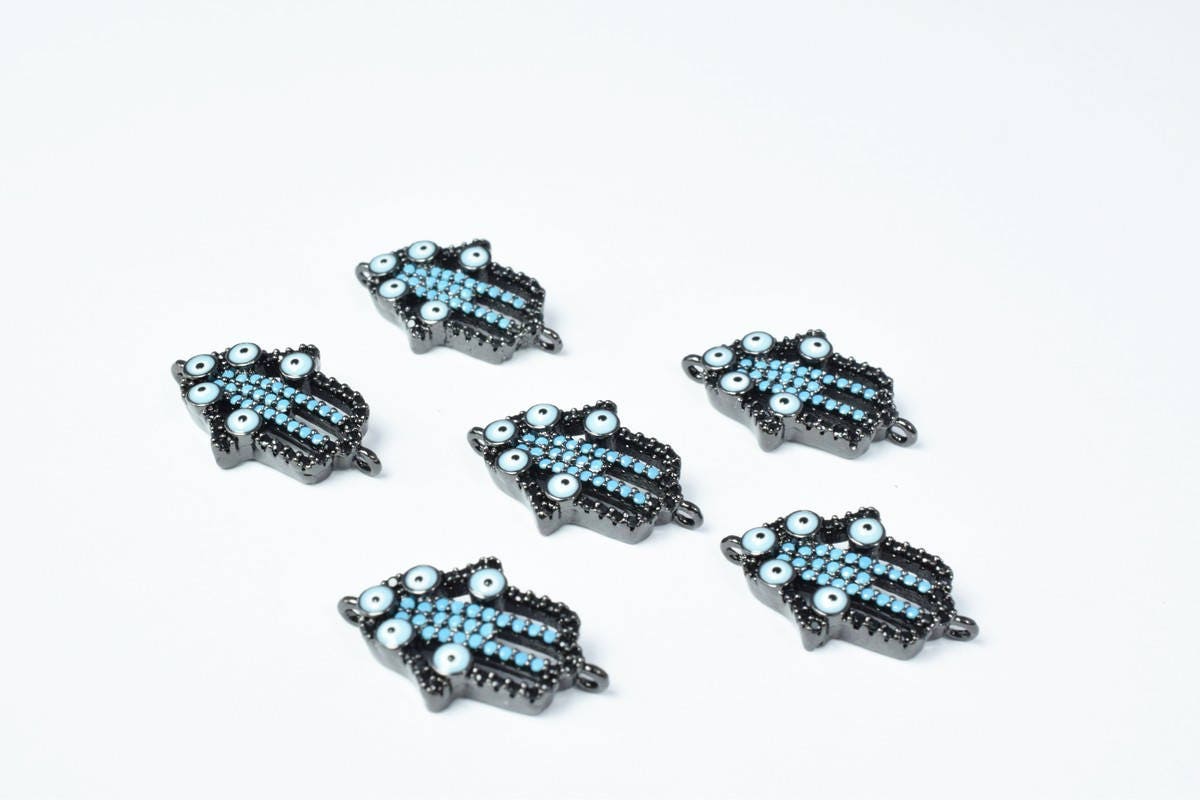 Evil Eye Hamsa Hand Micro Pave Cubic Zirconia CZ Rhinestone Beads Connector High Quality 3 Colors jewelry making supplies...