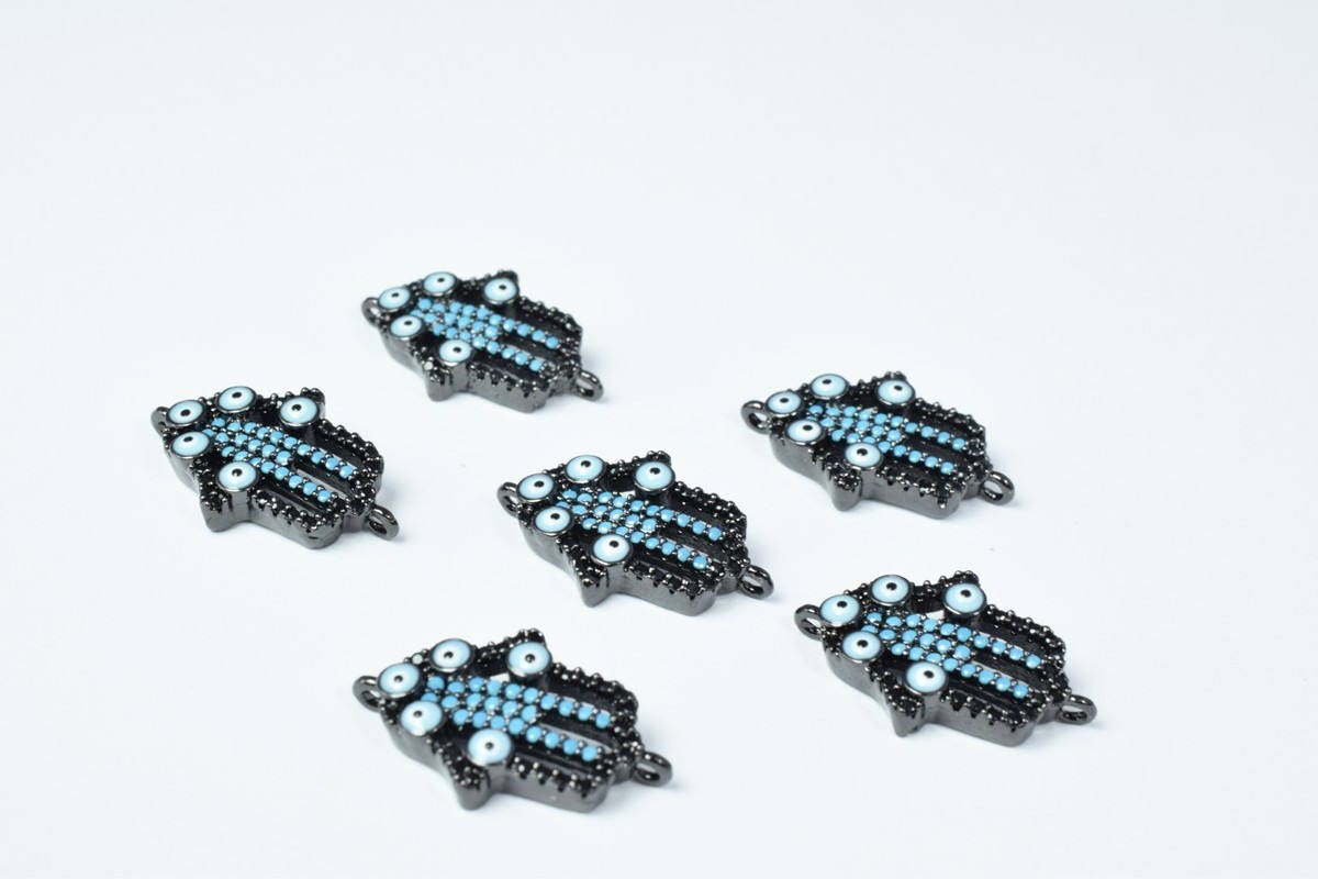 Evil Eye Hamsa Hand Micro Pave Cubic Zirconia CZ Rhinestone Beads Connector High Quality 3 Colors jewelry making supplies...