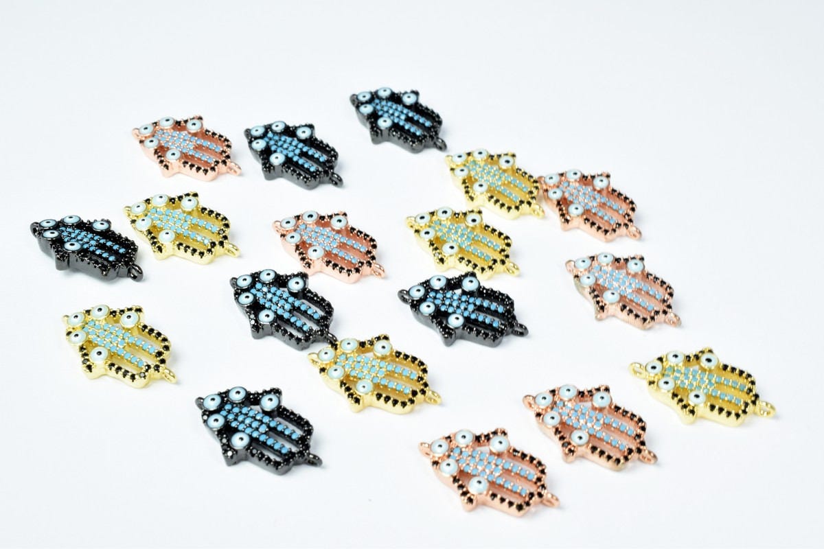Evil Eye Hamsa Hand Micro Pave Cubic Zirconia CZ Rhinestone Beads Connector High Quality 3 Colors jewelry making supplies