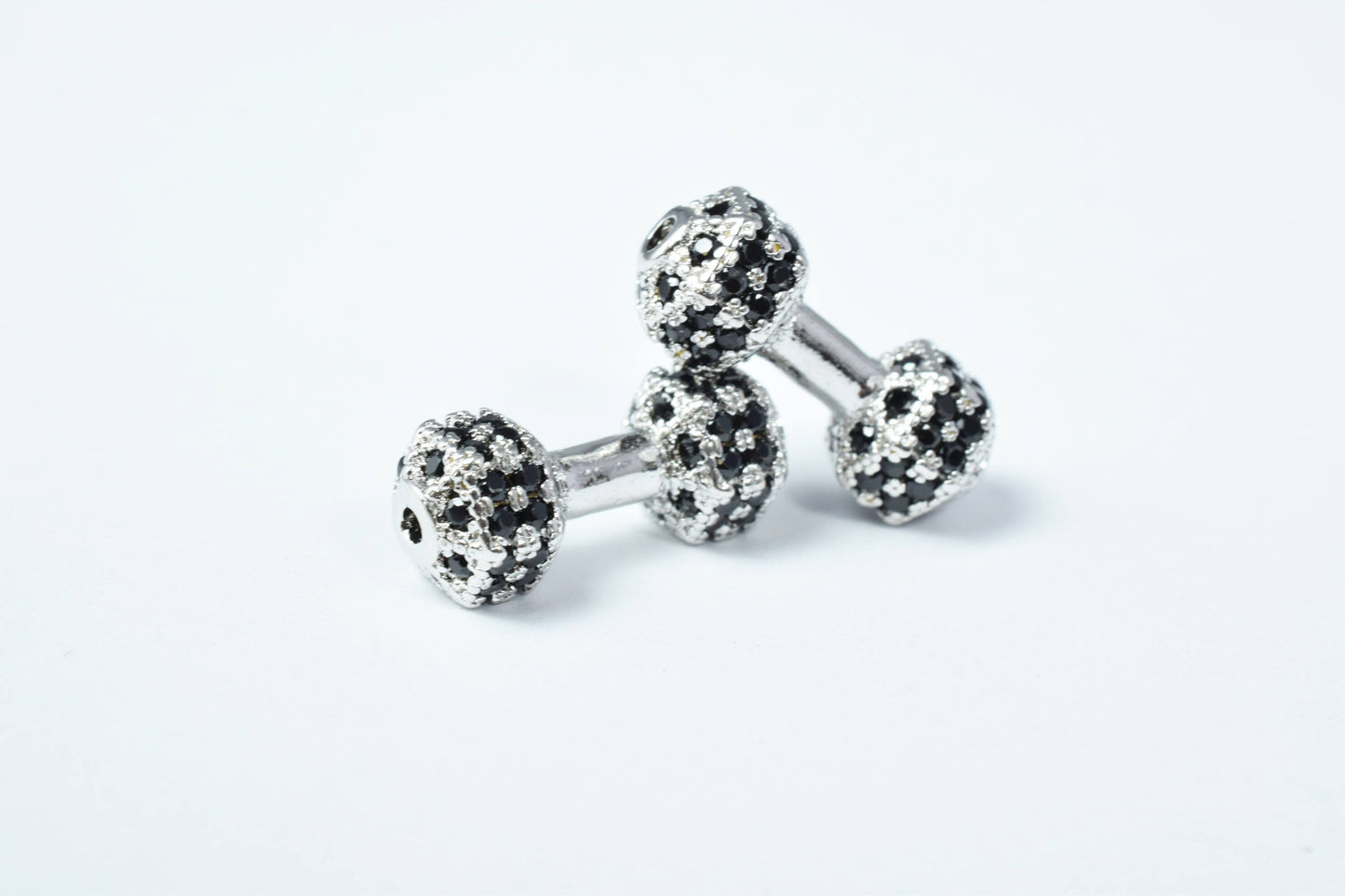 Fitness Dumbbell Micro Pave Cubic Zirconia CZ Rhinestone Connector Beads Connector High Quality 4 Colors jewelry making su...