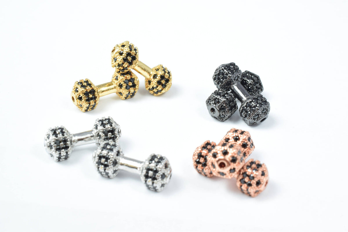 Fitness Dumbbell Micro Pave Cubic Zirconia CZ Rhinestone Connector Beads Connector High Quality 4 Colors jewelry making su...
