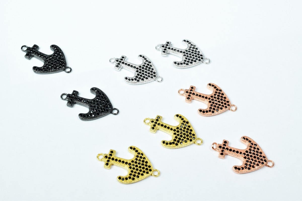 Anchor Micro Pave Cubic Zirconia CZ Rhinestone Connector Beads Connector High Quality 4 Colors jewelry making supplies