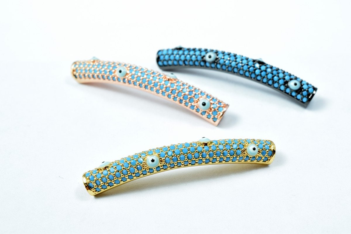 Micro Pave CZ Rhinestone Evil Eye Tube Bar Connector Beads High Quality 3 Colors jewelry making supplies