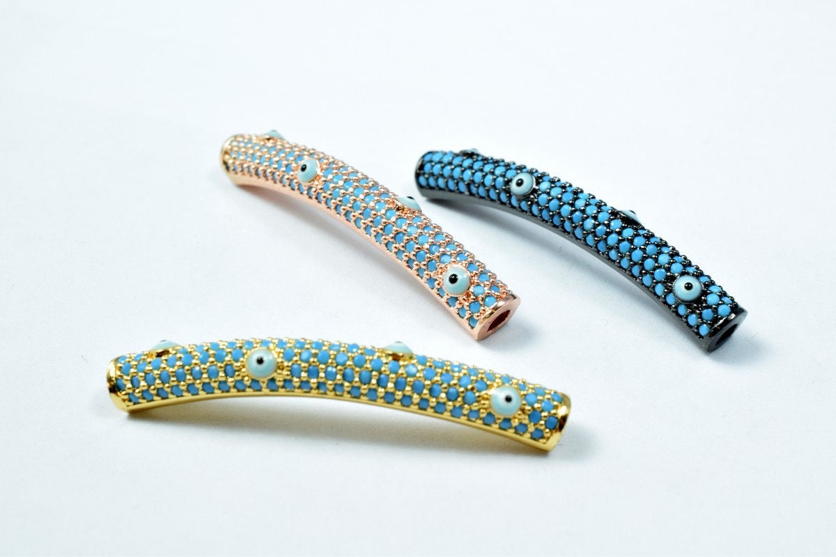 Micro Pave CZ Rhinestone Evil Eye Tube Bar Connector Beads High Quality 3 Colors jewelry making supplies - detail image 2