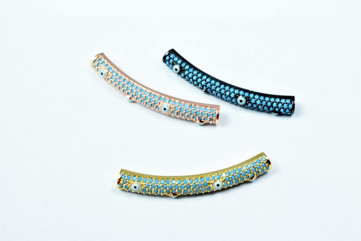 Micro Pave CZ Rhinestone Evil Eye Tube Bar Connector Beads High Quality 3 Colors jewelry making supplies - detail image 3