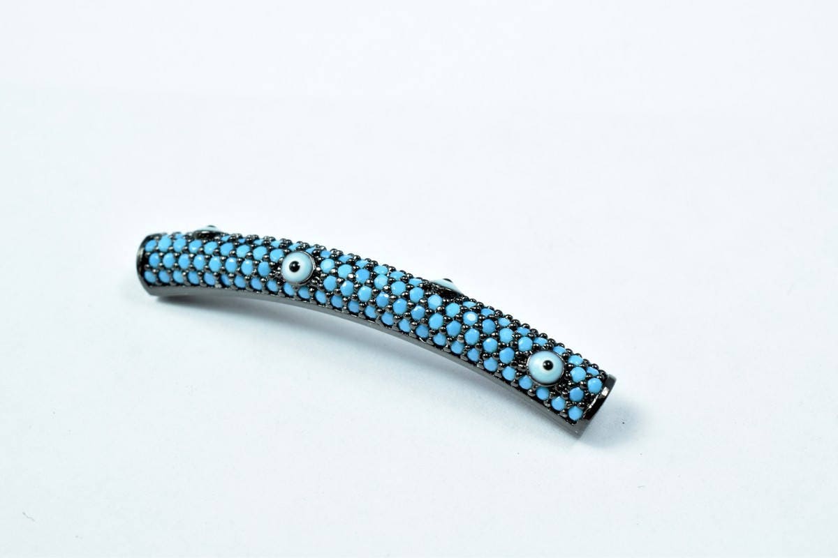 Micro Pave CZ Rhinestone Evil Eye Tube Bar Connector Beads High Quality 3 Colors jewelry making supplies - detail image 5