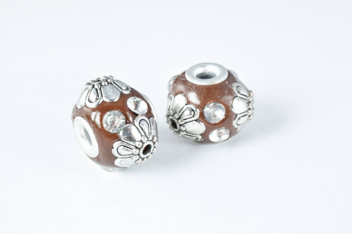 Indonesian Kashmir Clay Beads Handmade Beads 8 PCs, Bohemian Bali Style Jewelry Making Decorative Round Beads, Studded Bea...