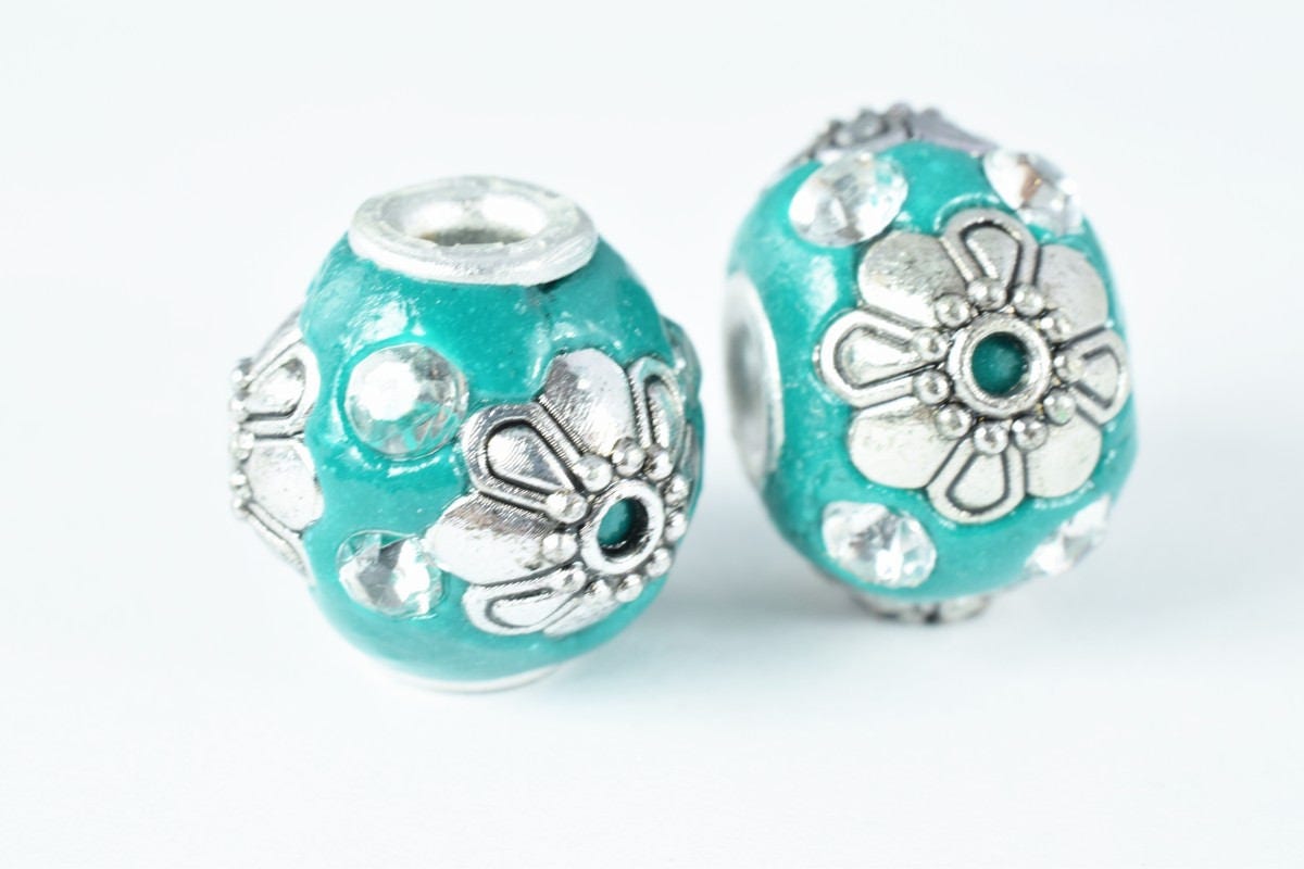 Indonesian Kashmir Clay Beads Handmade Beads 8 PCs, Bohemian Bali Style Jewelry Making Decorative Round Beads, Studded Bea...